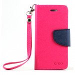 Wholesale iPhone 5S 5 Diary Flip Leather Wallet Case w Stand and Strap (Hot Pink Blue)